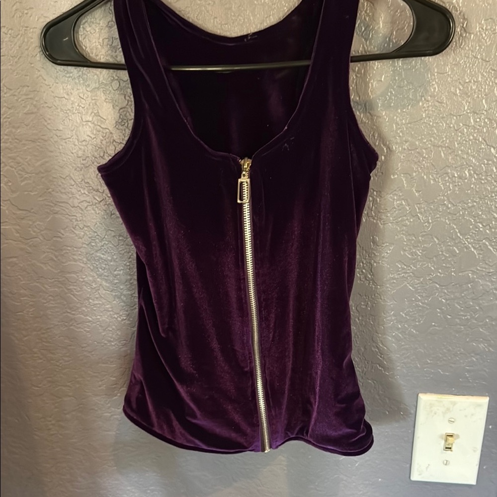 Purple Velvet Zip-Up Tank Top